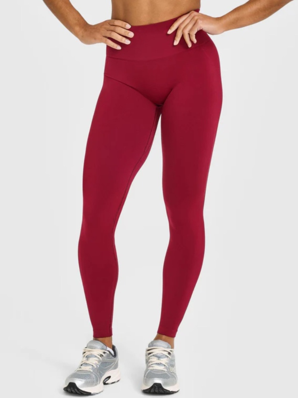 Effortless Seamless Leggings with White Logo in Claret Red